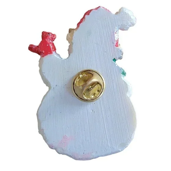 Vintage Christmas Snowman & Stocking Brooch Pin Lot Festive Jewelry Set of 2 - Picture 3 of 5